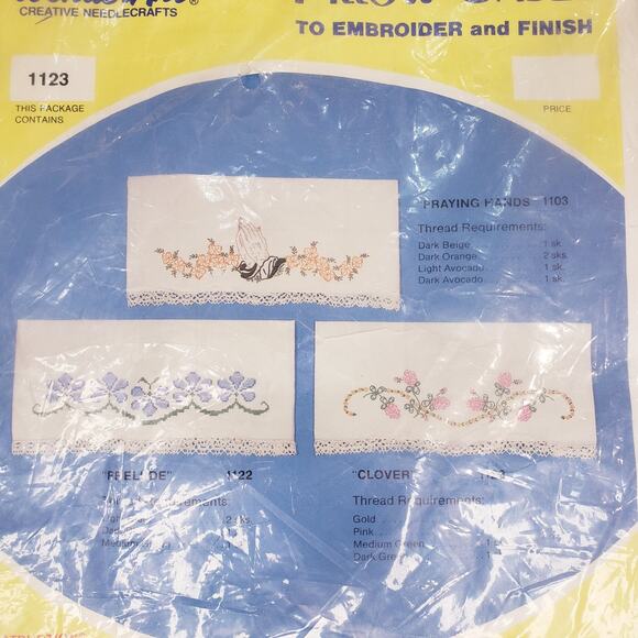 WonderArt Pillow Cases To Embroider & Finish Pattern 1123 "Clover" ~ NEW SEALED - Picture 3 of 6